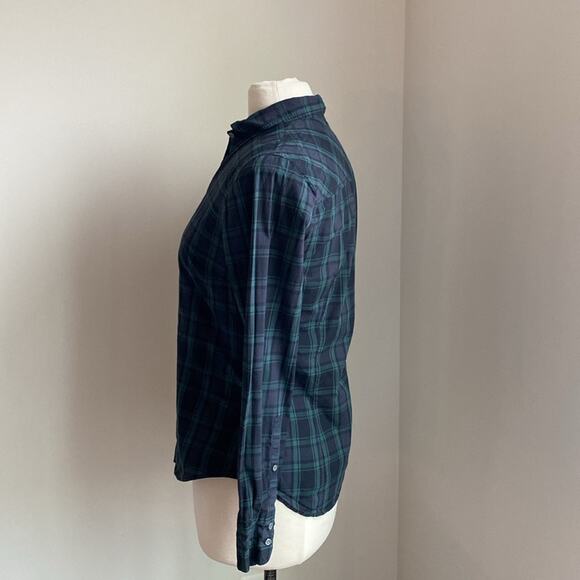 J. CREW Black Watch Plaid Button Down Shirt Womens Sz 4 Green Navy Perfect Shirt - Picture 4 of 6